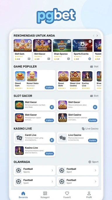 Tampilan katalog aplikasi pgbet