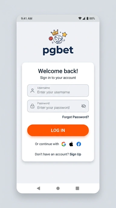 Tampilan halaman login pgbet
